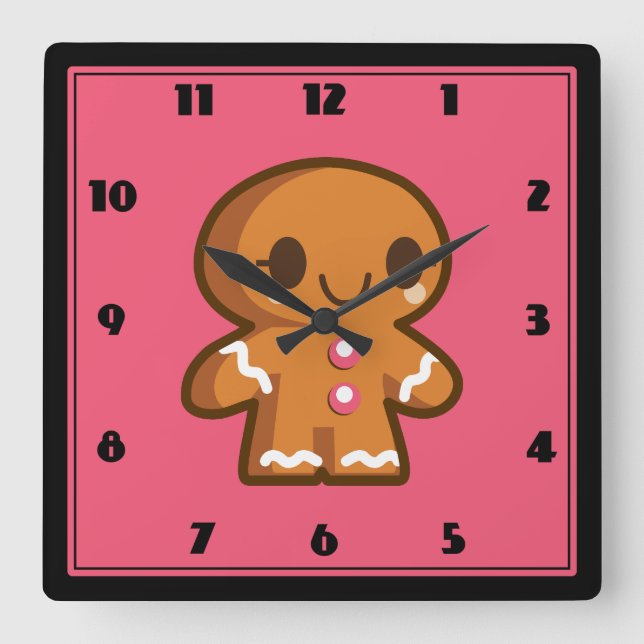 Cute Gingberbread Man Square Wall Clock (Front)