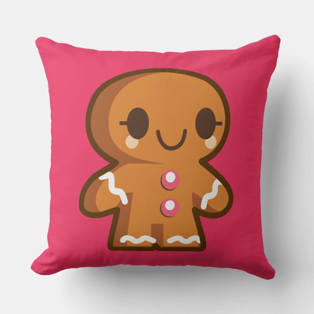 Cute Gingberbread Man Throw Pillow (Front)