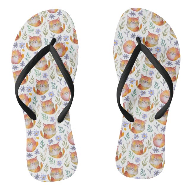 Cute Ginger Cat and Flowers Flip Flop (Footbed)