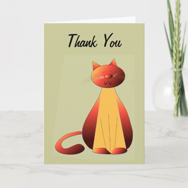 Cute Ginger Cat Art Thank You Card (Front)