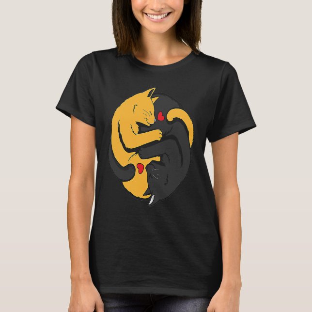 Cute Ginger Cat Black Kitten Love Valentines Day T-Shirt (Front)