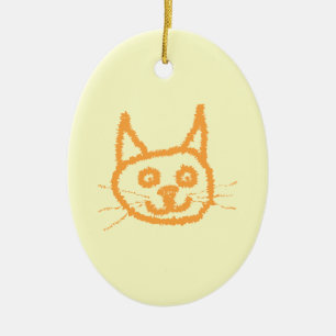 Cute ginger cat cartoon, on cream. ceramic ornament