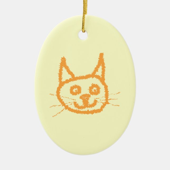 Cute ginger cat cartoon, on cream. ceramic ornament (Front)