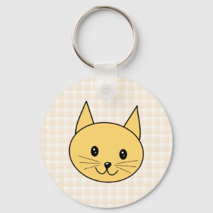 Cute Ginger Cat. Check background. Keychain