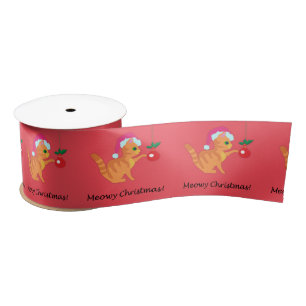 Cute Ginger Cat Christmas Satin Ribbon