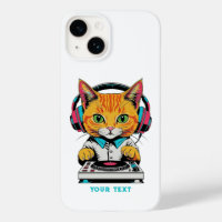 Cute Ginger Cat DJ Pop Art Design Retro Headphones