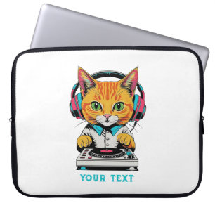 Cute Ginger Cat DJ Pop Art Design Retro Headphones Laptop Sleeve