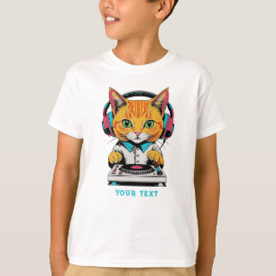 Cute Ginger Cat DJ Pop Art Design Retro Headphones T-Shirt
