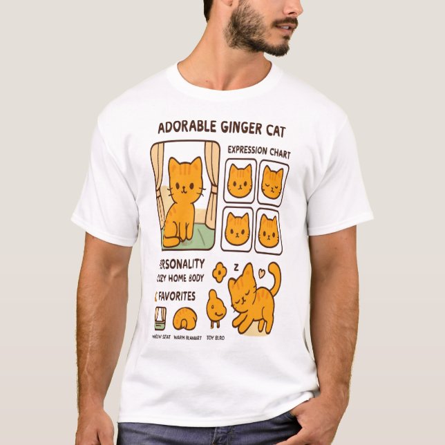 Cute Ginger Cat Expression Chart T-Shirt (Front)