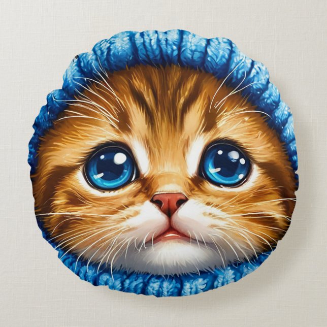 Cute Ginger Cat Face Round Pillow (Front)