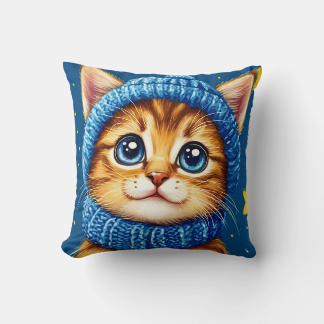 Cute Ginger Cat Face Throw Pillow (Front)