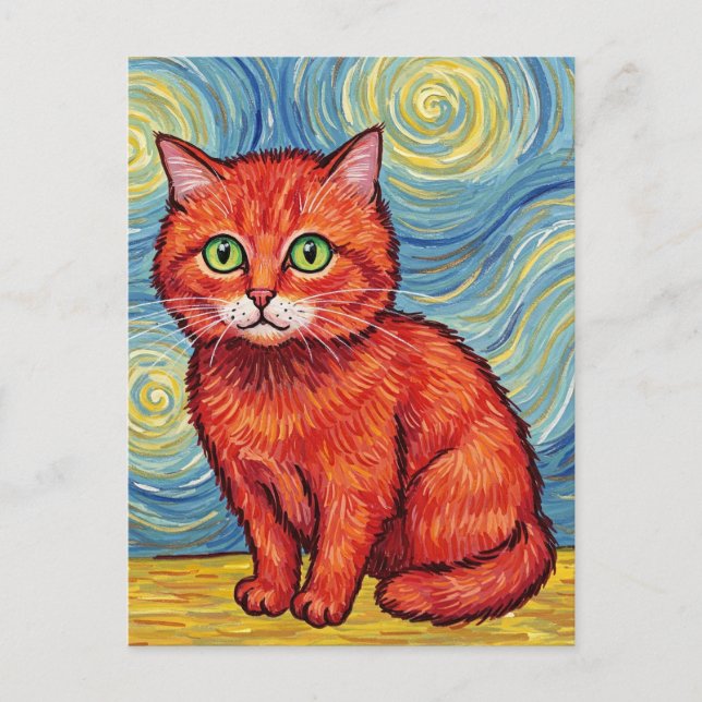 Cute ginger cat in the style of Van Gogh Postcard (Front)