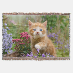 Cute Ginger Cat Kitten in a Garden Photo Portrait Throw Blanket