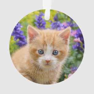Cute Ginger Cat Kitten in Flowery Garden Portrait Ornament
