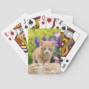 Cute Ginger Cat Kitten in Flowery Garden Portrait Playing Cards