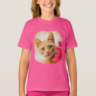 Cute Ginger Cat Kitten Watching You Photo - pink T-Shirt