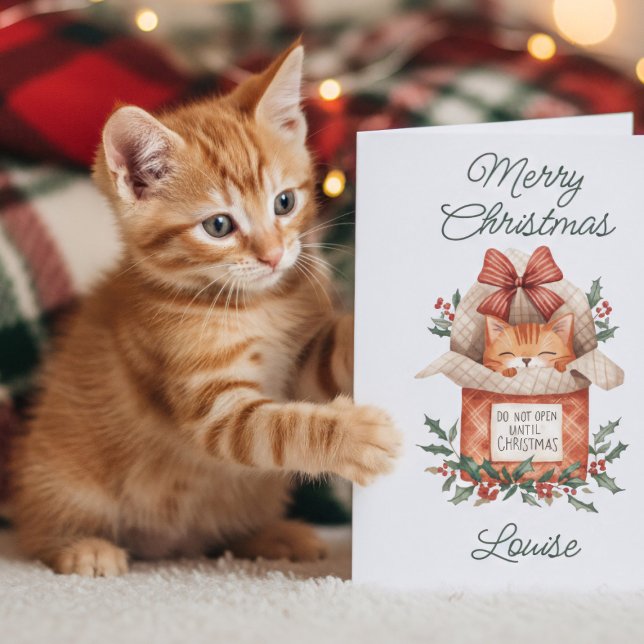 Cute Ginger Cat Ne S'Ouvre Pas Avant La Carte De N (Delight your feline-loving friends with this unique ginger cat Christmas card.)