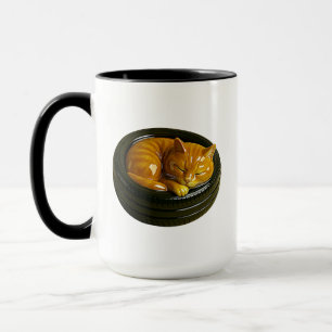 Cute Ginger Cat Sleeping in Tire Mug