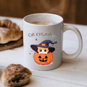 Cute Ginger Cat Witch in Halloween Jack-O-Lantern Coffee Mug