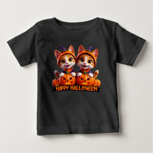 Cute Ginger Cats in Witch Hats Halloween Pumpkins Baby T-Shirt