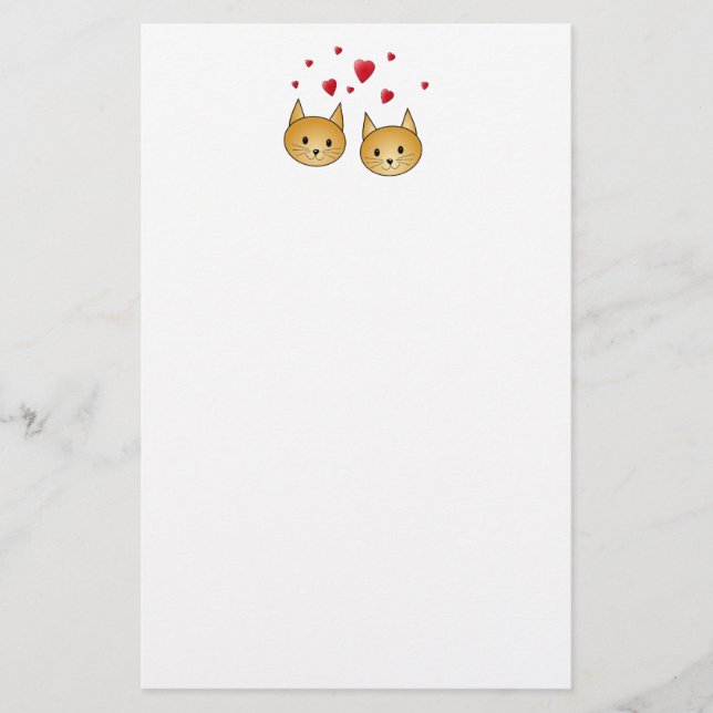 Cute Ginger cats. With Red Love Hearts. Stationery (Front)