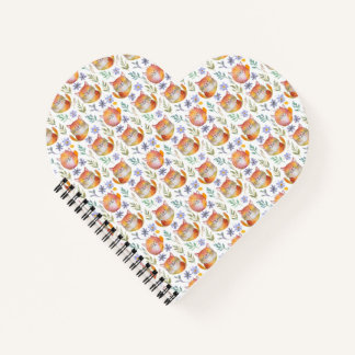 Cute Ginger Chat et Fleurs Motif Carnet Spiral