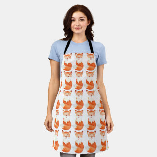 Cute ginger fox cartoon illustration apron