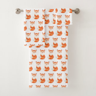 Cute ginger fox cartoon illustration bath towel set