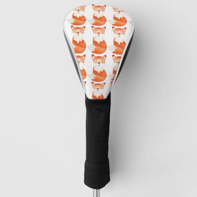Cute ginger fox cartoon illustration golf head cover (Front)