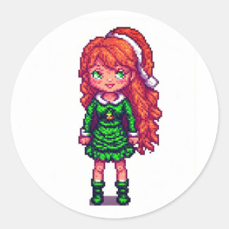 Cute ginger girl classic round sticker