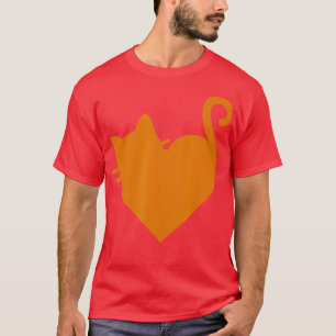 Cute Ginger Heart Cat Womens Black and White T-Shirt