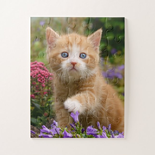 Cute ginger kitten in a garden- jigsaw puzzle (Vertical)
