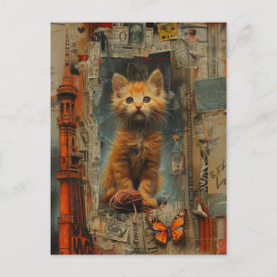 Cute Ginger Kitten Mélange Media Collage Carte Pos