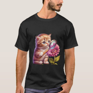 Cute Ginger Kitten with Magnifying Glass Art  ✨🐾 T-Shirt