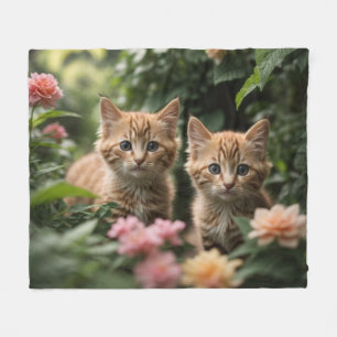 Cute Ginger Kittens Exploring A Lush Garden Fleece Blanket