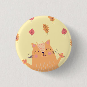 Cute Ginger Orange Cat Playing in Autumn Leaves 1 Inch Round Button
