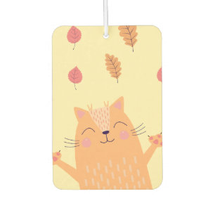 Cute Ginger Orange Cat Playing in Autumn Leaves Air Freshener