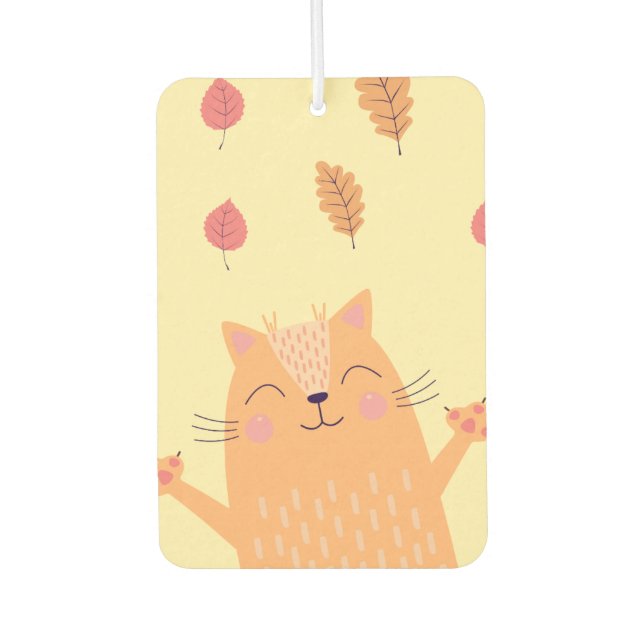 Cute Ginger Orange Cat Playing in Autumn Leaves Air Freshener (Front)