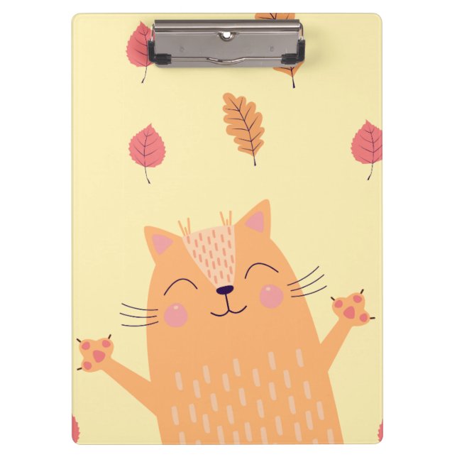 Cute Ginger Orange Cat Playing in Autumn Leaves Clipboard (Front)