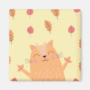 Cute Ginger Orange Cat Playing in Autumn Leaves Magnet