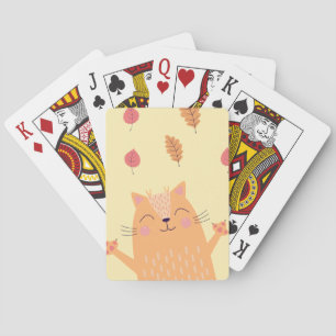 Cute Ginger Orange Cat Playing in Autumn Leaves Playing Cards