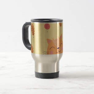 Cute Ginger Orange Cat Playing in Autumn Leaves Travel Mug