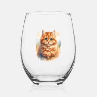 Cute Ginger Tabby Cat  Classic T-Shirt Stemless Wine Glass