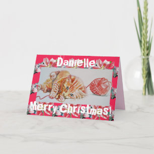 Cute Ginger Tabby Chat Jouer Laine Carte de Noël