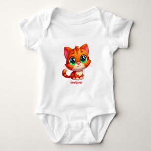 Cute Ginger Tabby Kitten Cartoon Baby Bodysuit