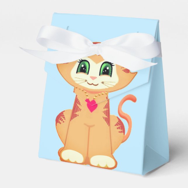 Cute Ginger Tabby Kitty Cat Thank You Favor Box (Front Side)