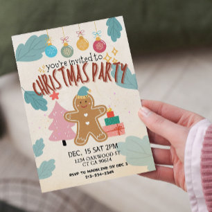 Cute gingerbrea holiday Christmas party invitation