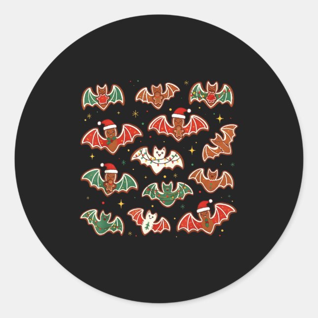 Cute Gingerbread Bats Soky Christmas Cookie Merry  Classic Round Sticker (Front)