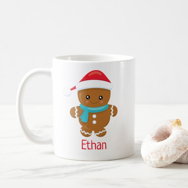 Cute Gingerbread Boy Personalized Christmas Mug (With Donut)