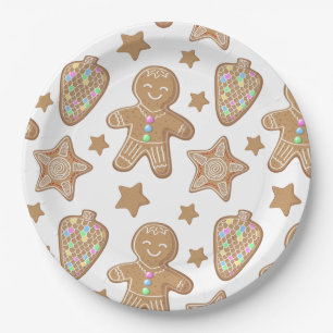 Cute Gingerbread Christmas Cookie Pattern Paper Plate